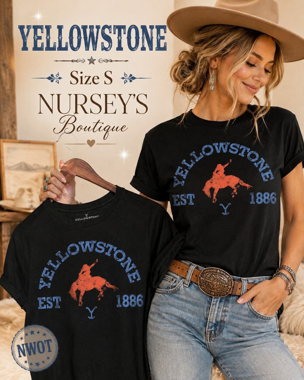 Yellowstone EST 1886 Rodeo Graphic T Shirt Black Small NWOT Western